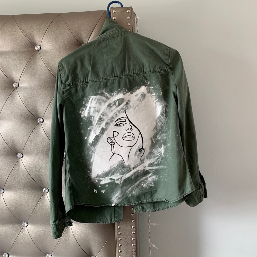 Army Green Jacket w/ Painted on Line Art